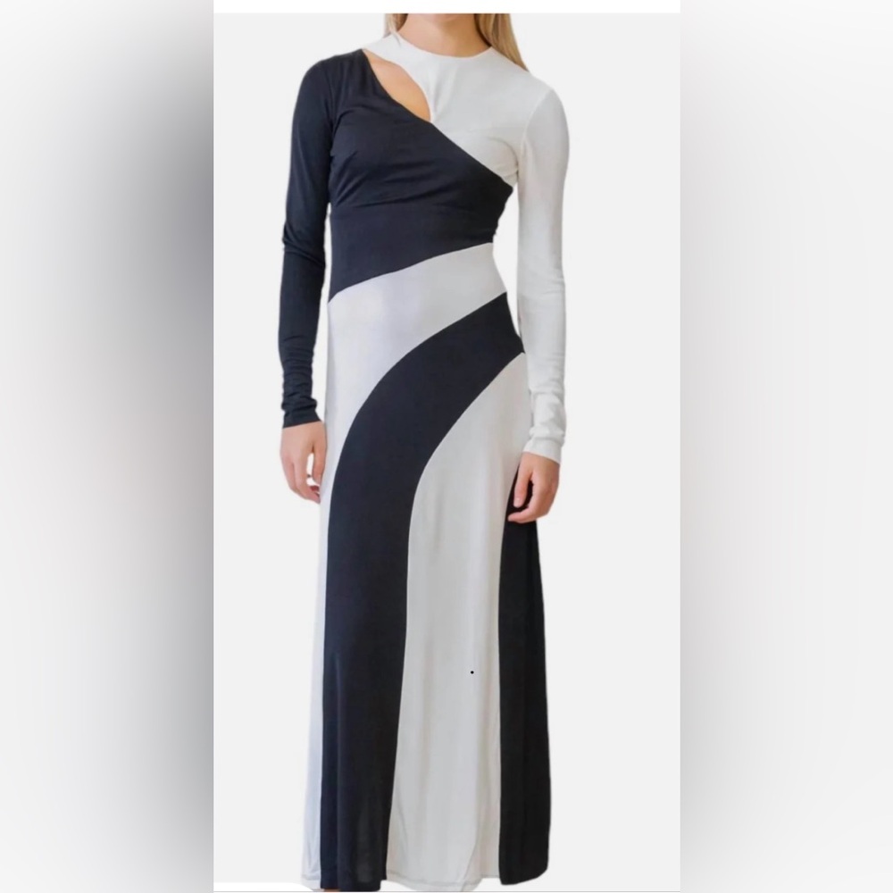 NEW FARM RIO cut-out midi dress in black/white
